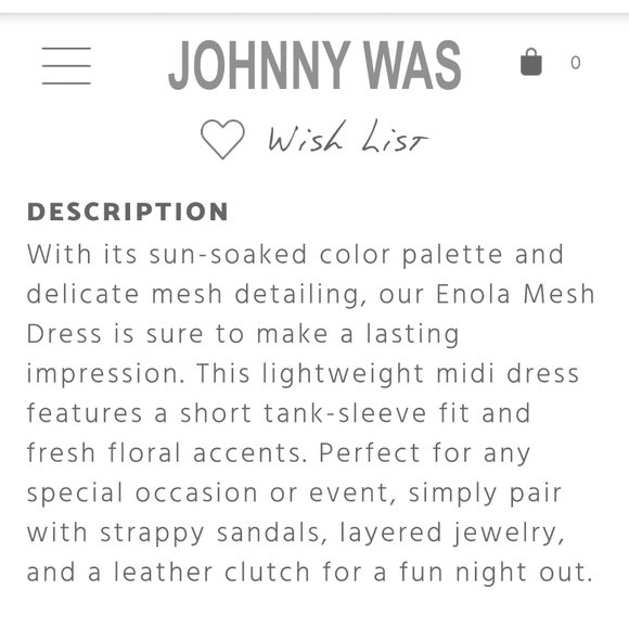 New! Johnny Was Enola Mesh Dress - Picture 5 of 9